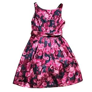 Jessica Howard Floral Fit & Flare Dress Navy Pink Sleeveless Size 6